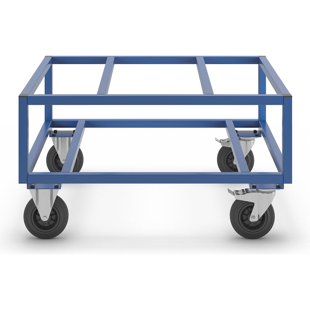 KM221 pallet dolly, LxWxH 1200 x 1000 x 650 mm, blue, 2 swivel castors with stops, 2 fixed castors.