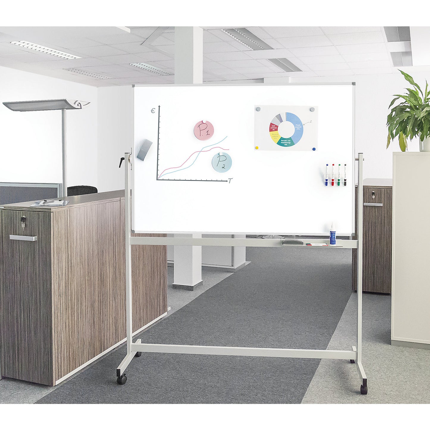 Mobile Whiteboard MAULstandard, sheet steel, enamelled, WxH 2200 x 1200 mm.