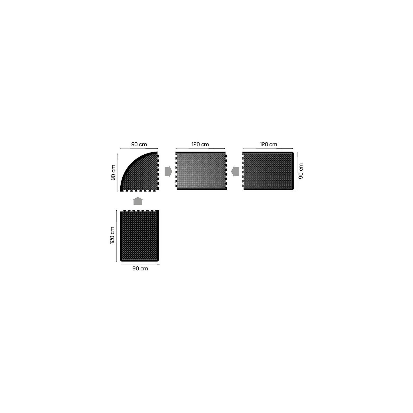 Anti-fatigue matting YOGA dome BASIC, black studded, start/end element, LxW 1200 x 900 mm.