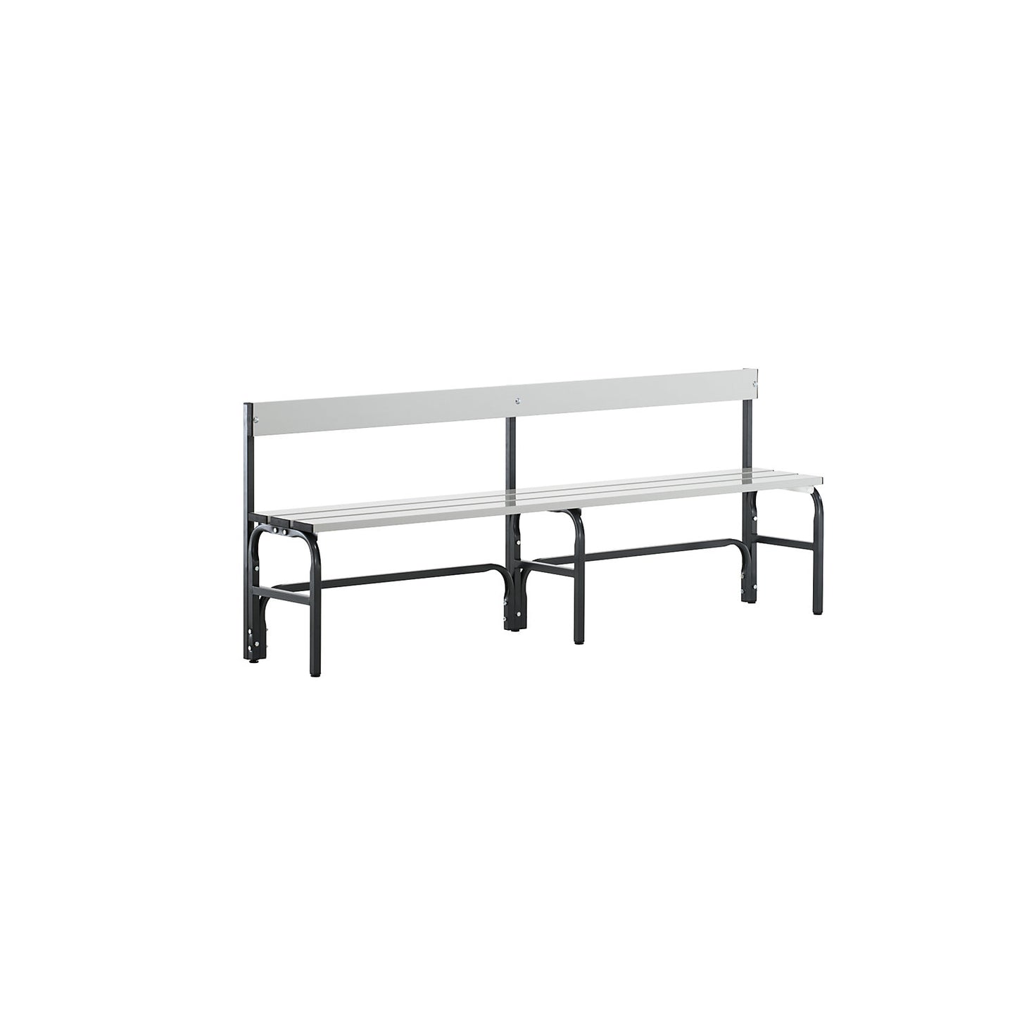 Half height changing room bench with back rest, single-sided, aluminium, length 1500 mm, charcoal.