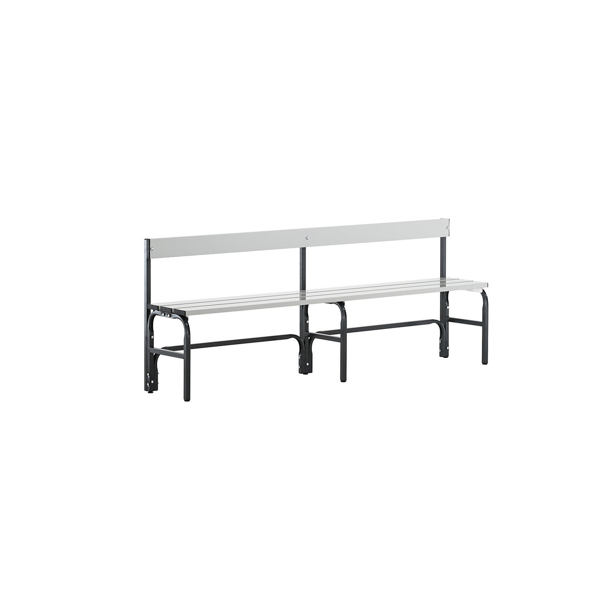 Half height changing room bench with back rest, single-sided, aluminium / stainless steel, length 2000 mm, charcoal.