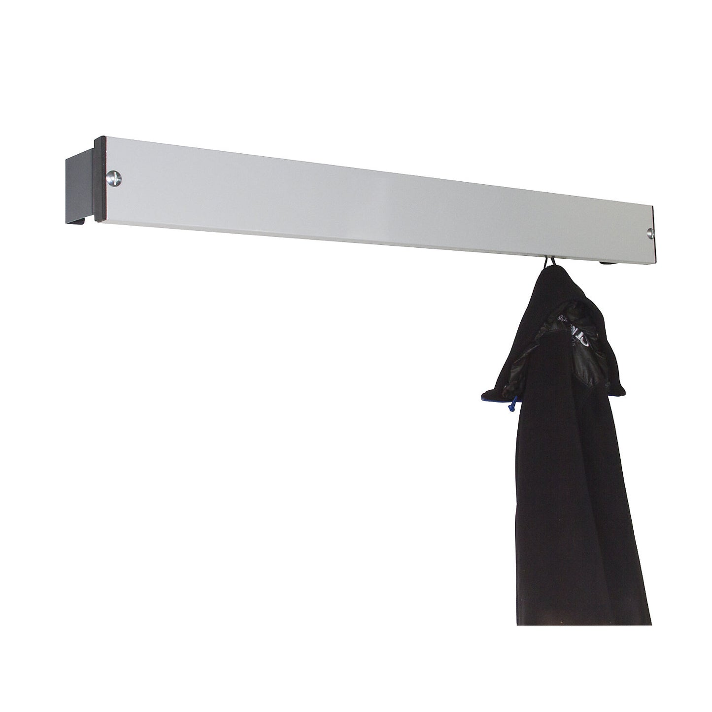 Coat rail, aluminium five/stainless steel, length 1015 mm, charcoal spacer.