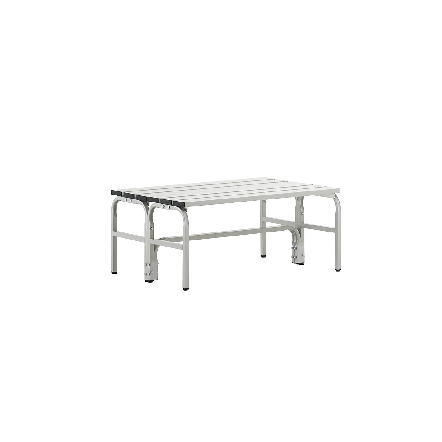 Changing room bench, double sided, aluminium slats, light grey, length 1015 mm.