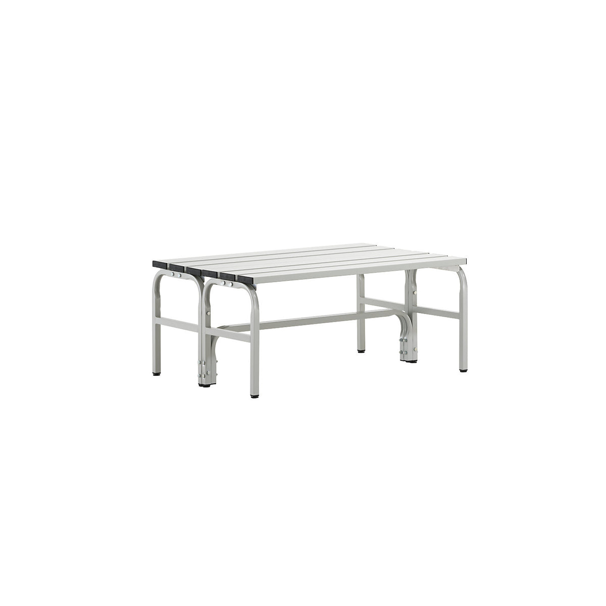 Changing room bench, double sided, aluminium slats, light grey, length 1015 mm.
