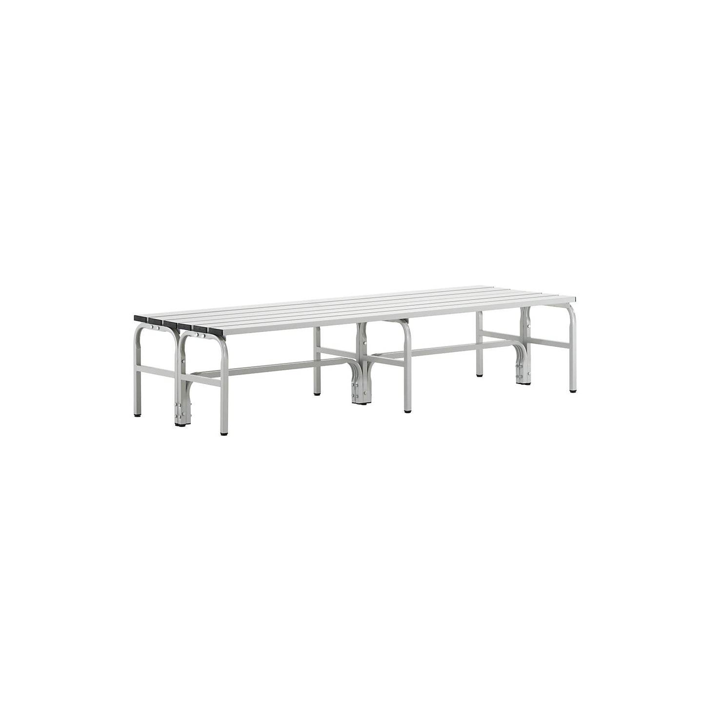 Changing room bench, double sided, aluminium slats, light grey, length 1500 mm.