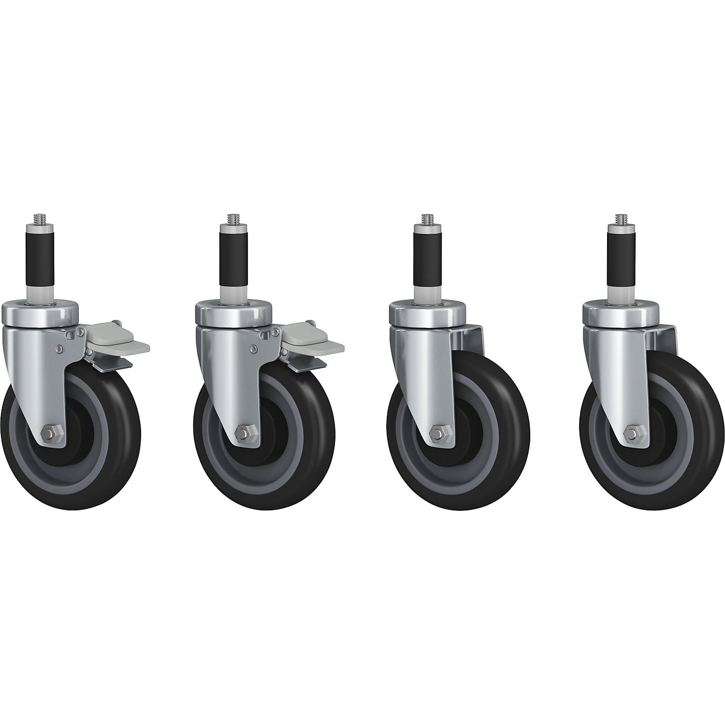 Set of swivel castors with stops and without stops, pack of 2 x 2, wheel Ø 125 mm.