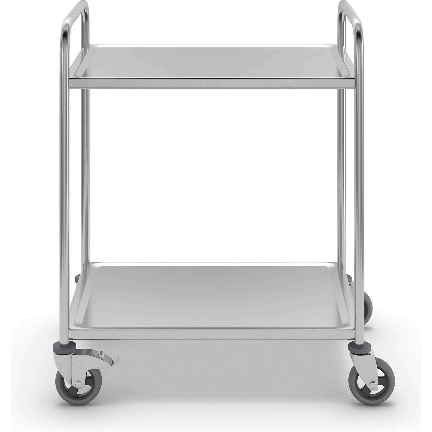 Stainless steel serving trolley, 2 shelves, air cushioned tyres, LxWxH 870 x 570 x 970 mm.