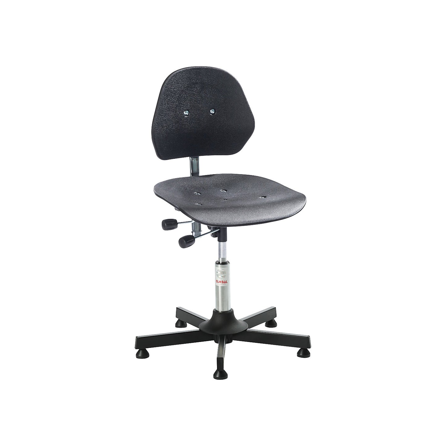 SOLID industrial swivel chair, with floor glides, height adjustment range 470 - 600 mm.