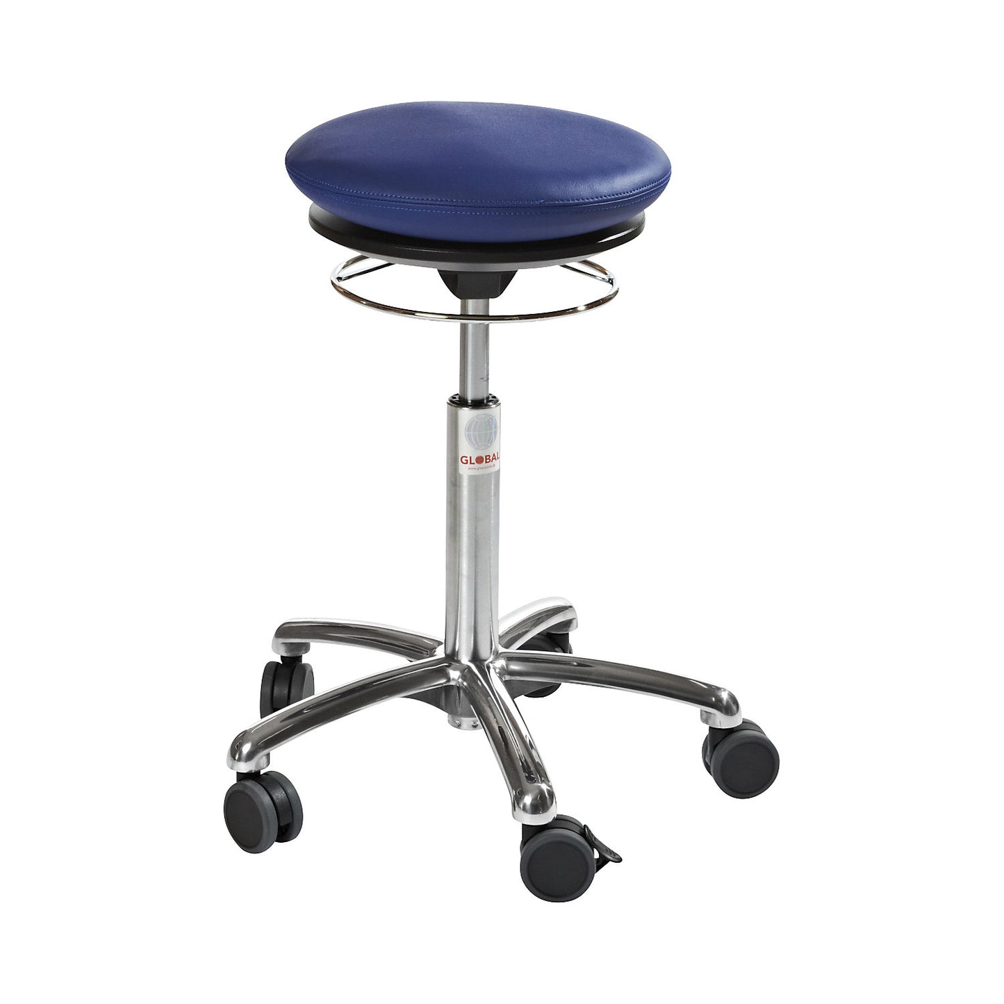 Stool with air cushion seat, vinyl covering, blue.