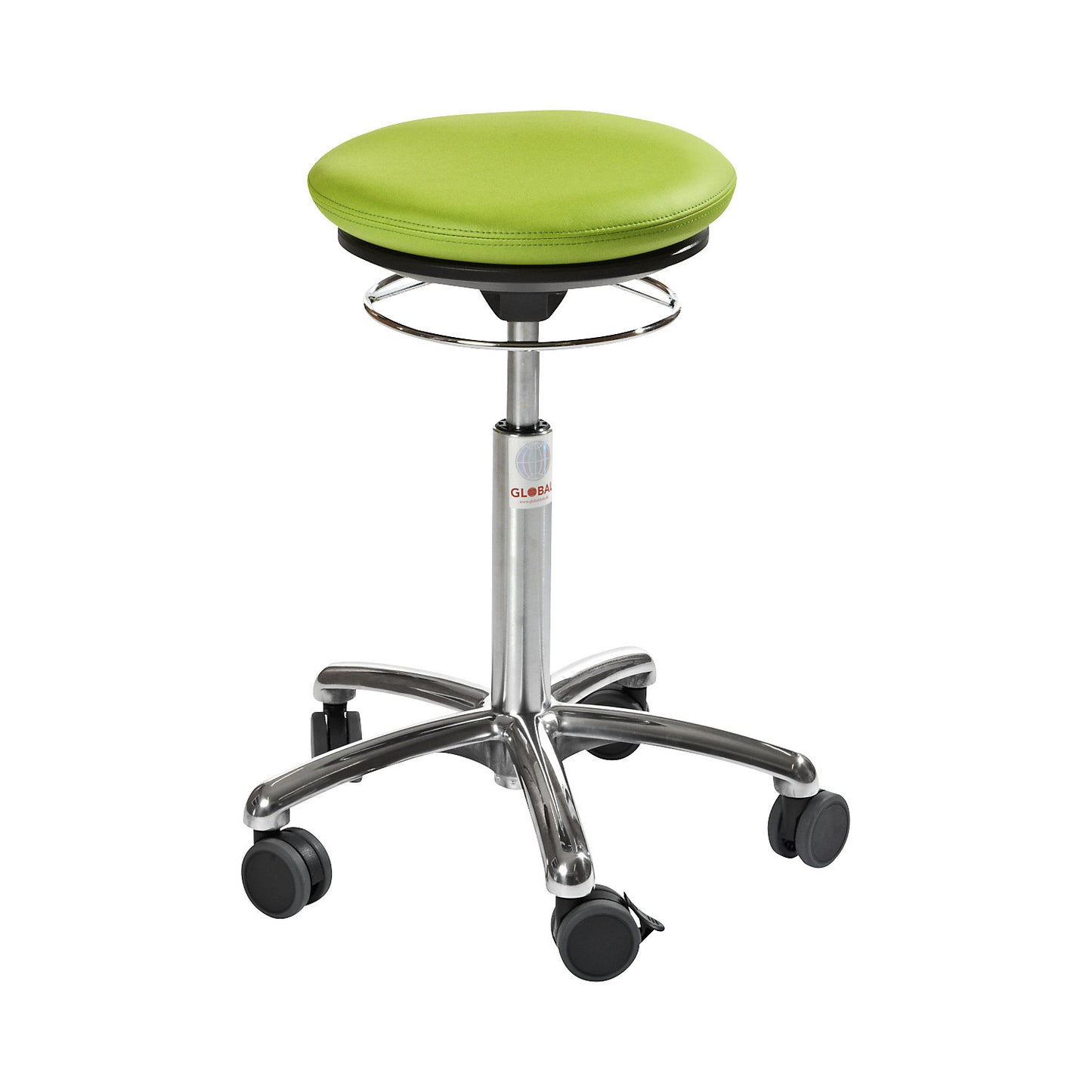 Stool with air cushion seat, vinyl covering, light green.