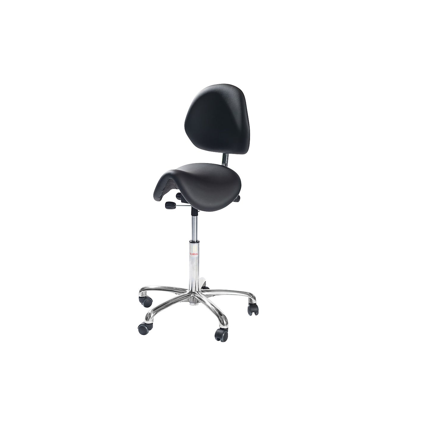 Saddle stool, with back rest, black.