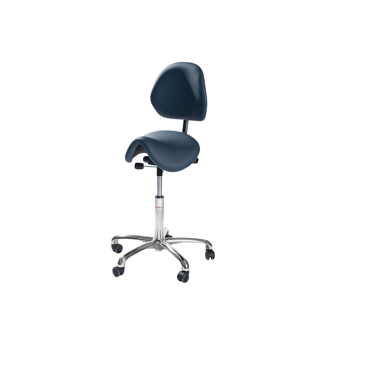 Saddle stool, with back rest, blue.