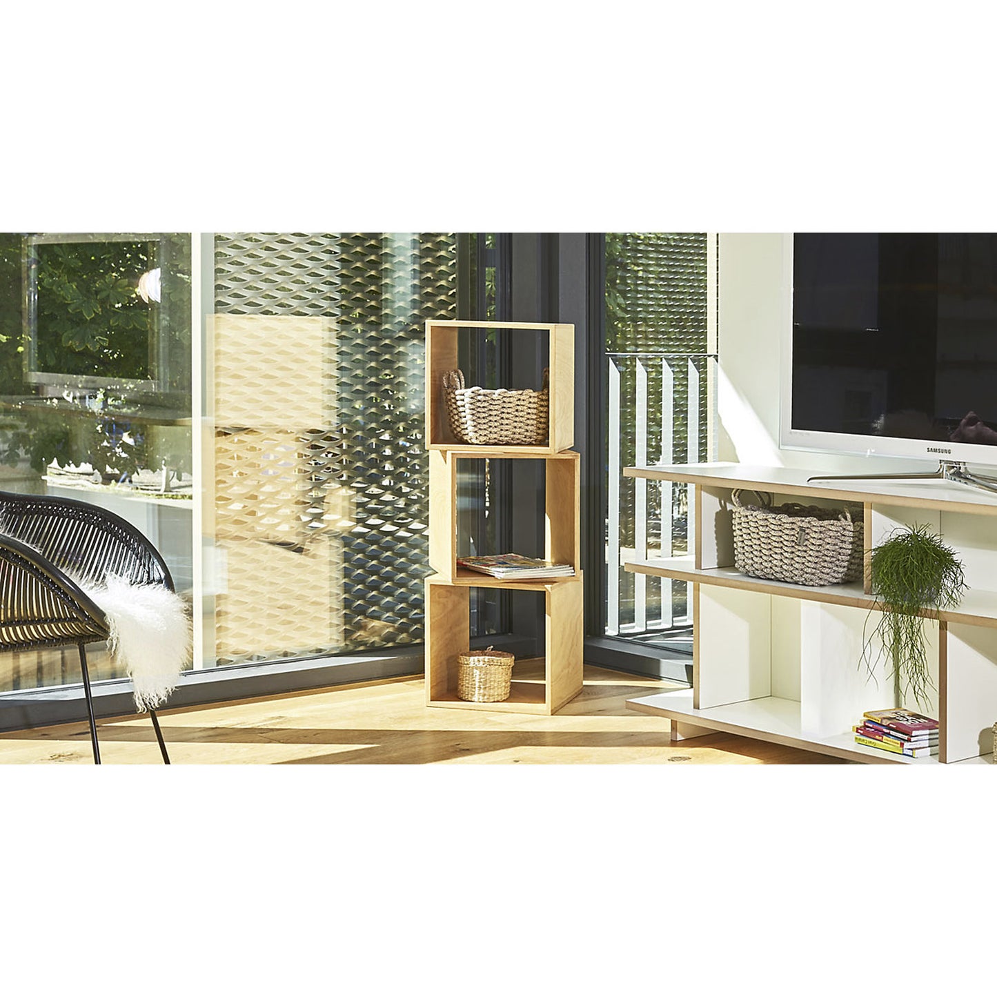CUBE side table, HxWxD each 350 mm, beech multiplex.