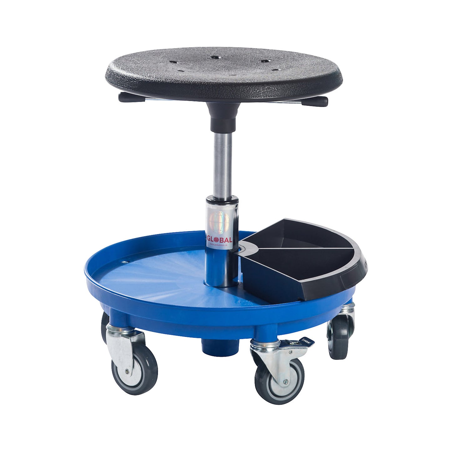 Assembly stool with tray, gas lift height adjustment 370 - 500 mm, blue.