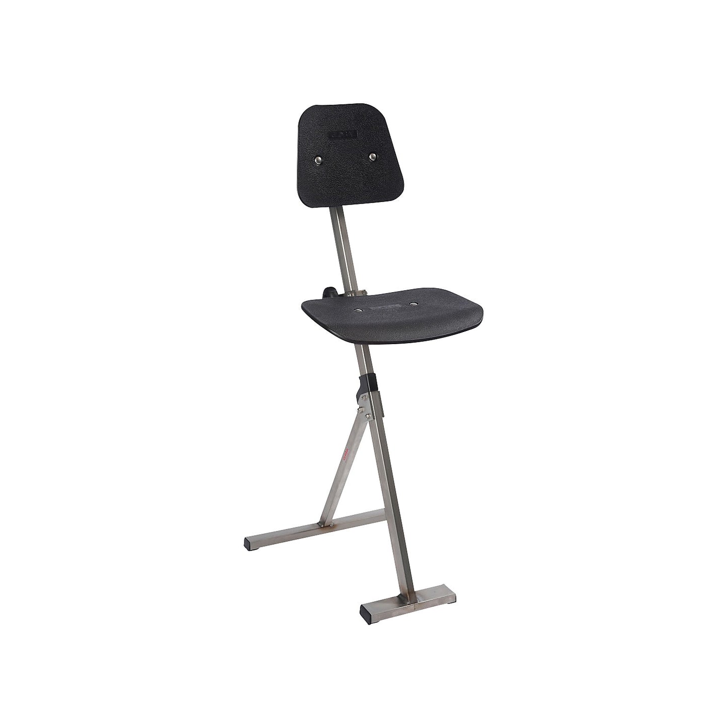 Anti-fatigue stool, stainless steel frame, plastic seat, height adjustment 500 - 850 mm.