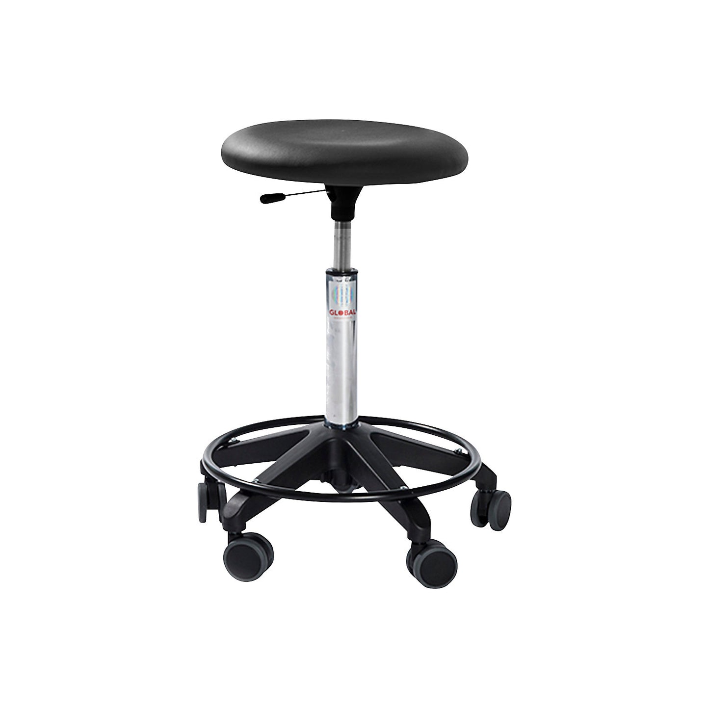 Industrial stool, height adjustable, with castors, without back rest, black, height 490 - 620 mm.