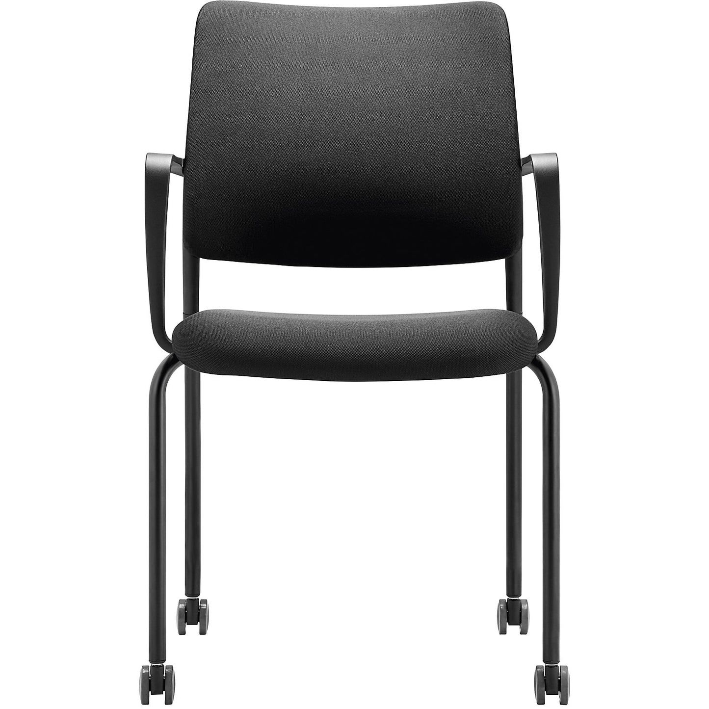 TO-SYNC meet meeting room chair, with upholstered back rest, pack of 4, black, with arm rests and castors.