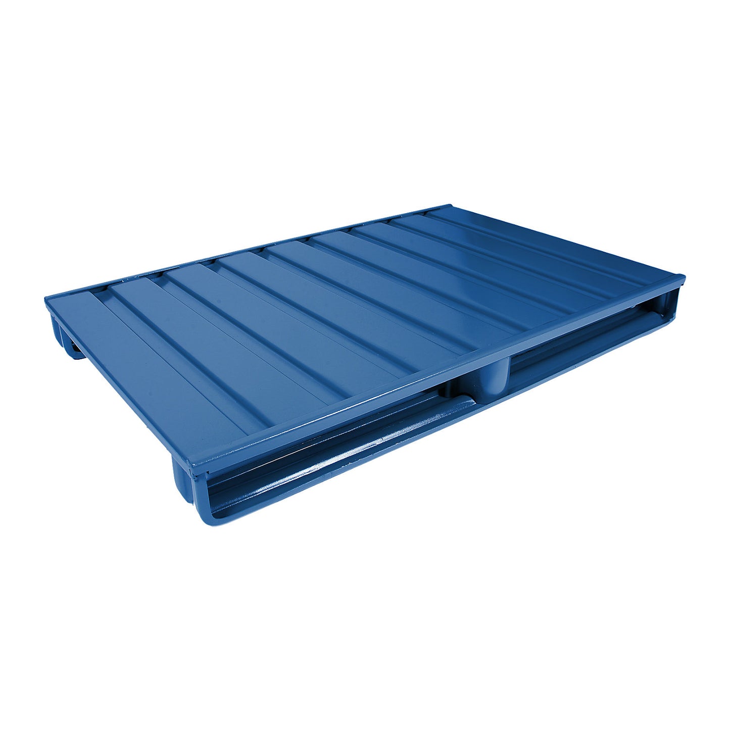 Flat steel pallet, LxW 1200 x 1000 mm, max. load 1500 kg, gentian blue.