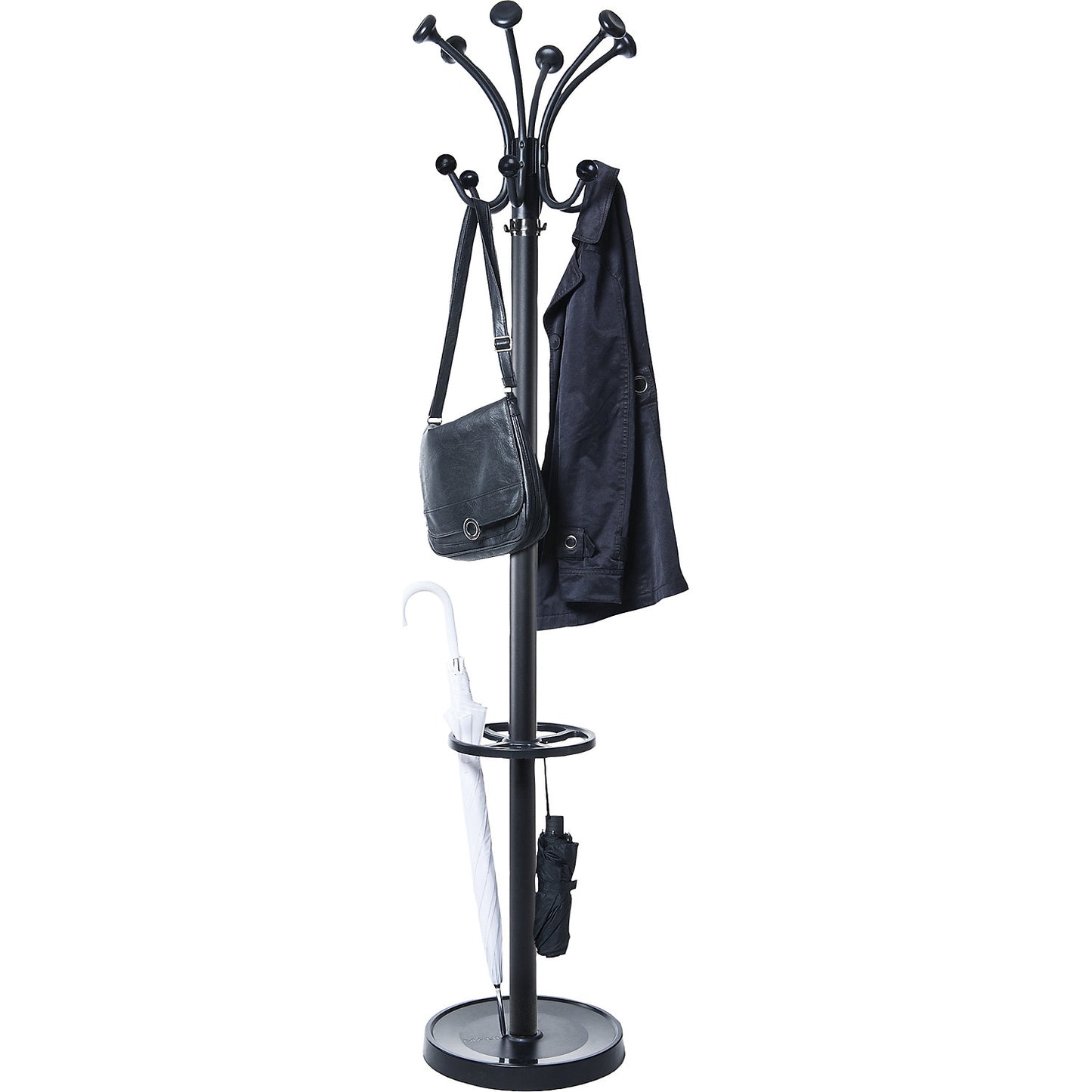 MAULnubis coat stand, with 20 hooks and umbrella holder, black.