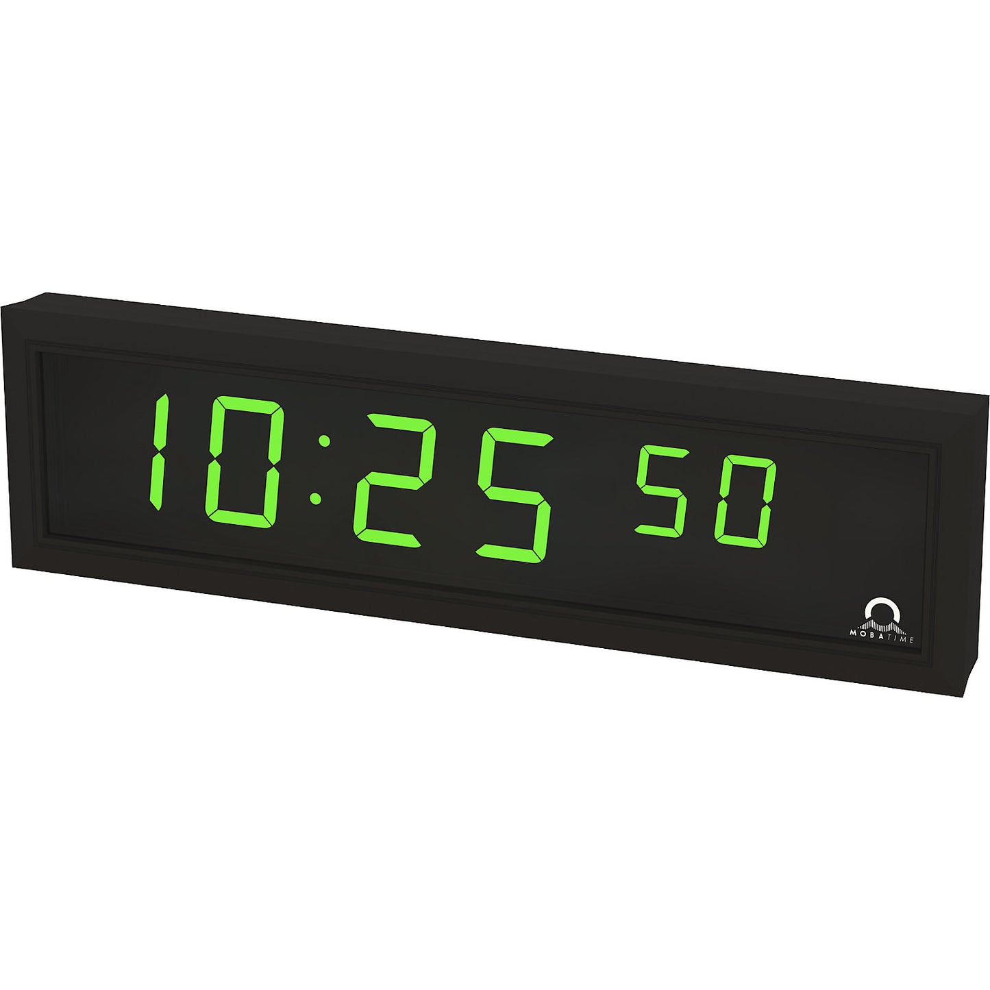 LED digital clock, HxWxD 118 x 423 x 39 mm, black, green LED.