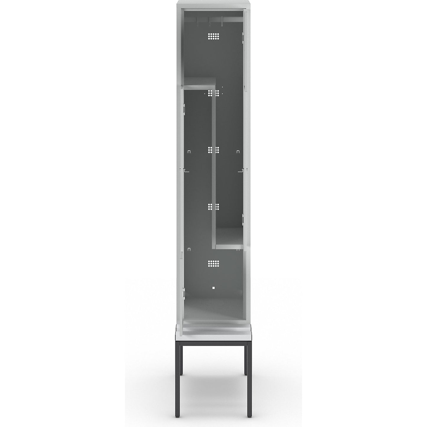 München Z locker with bench seat, 1 compartment, W 400 mm, light grey doors.