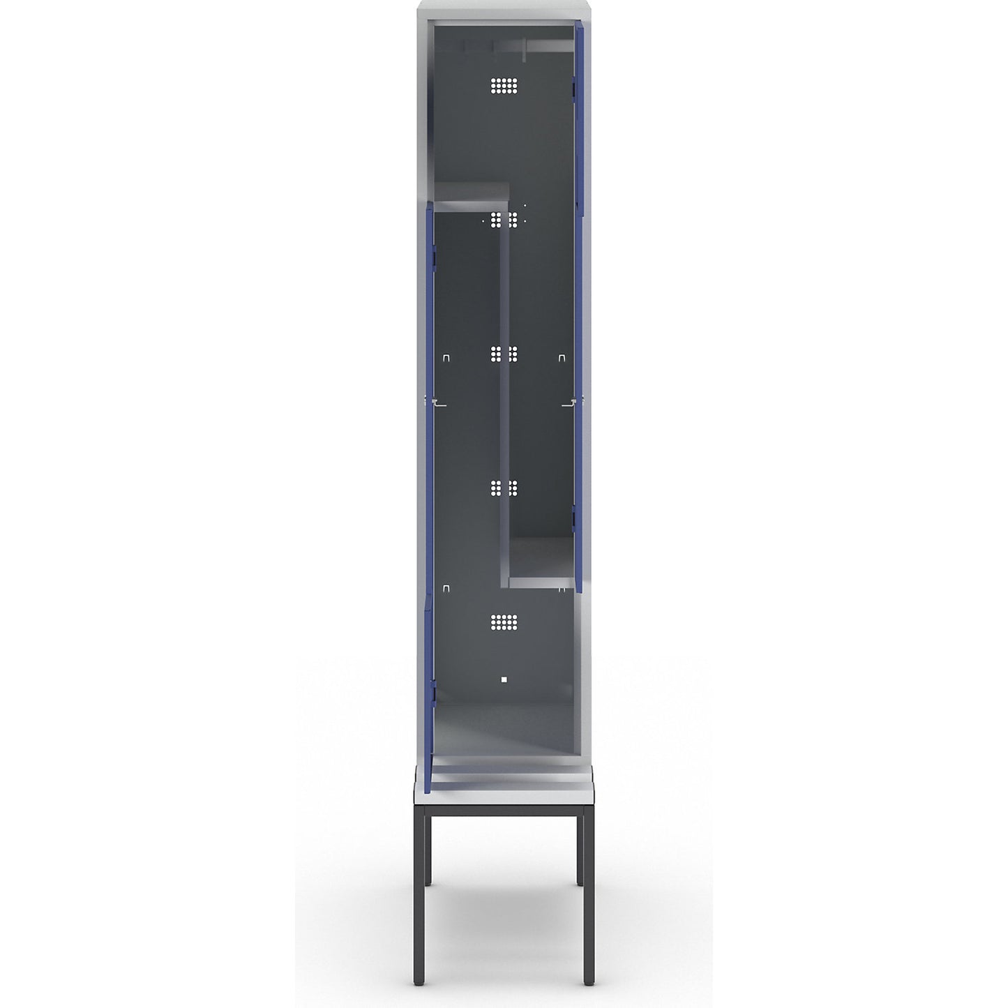 München Z locker with bench seat, 1 compartment, W 400 mm, gentian blue doors.