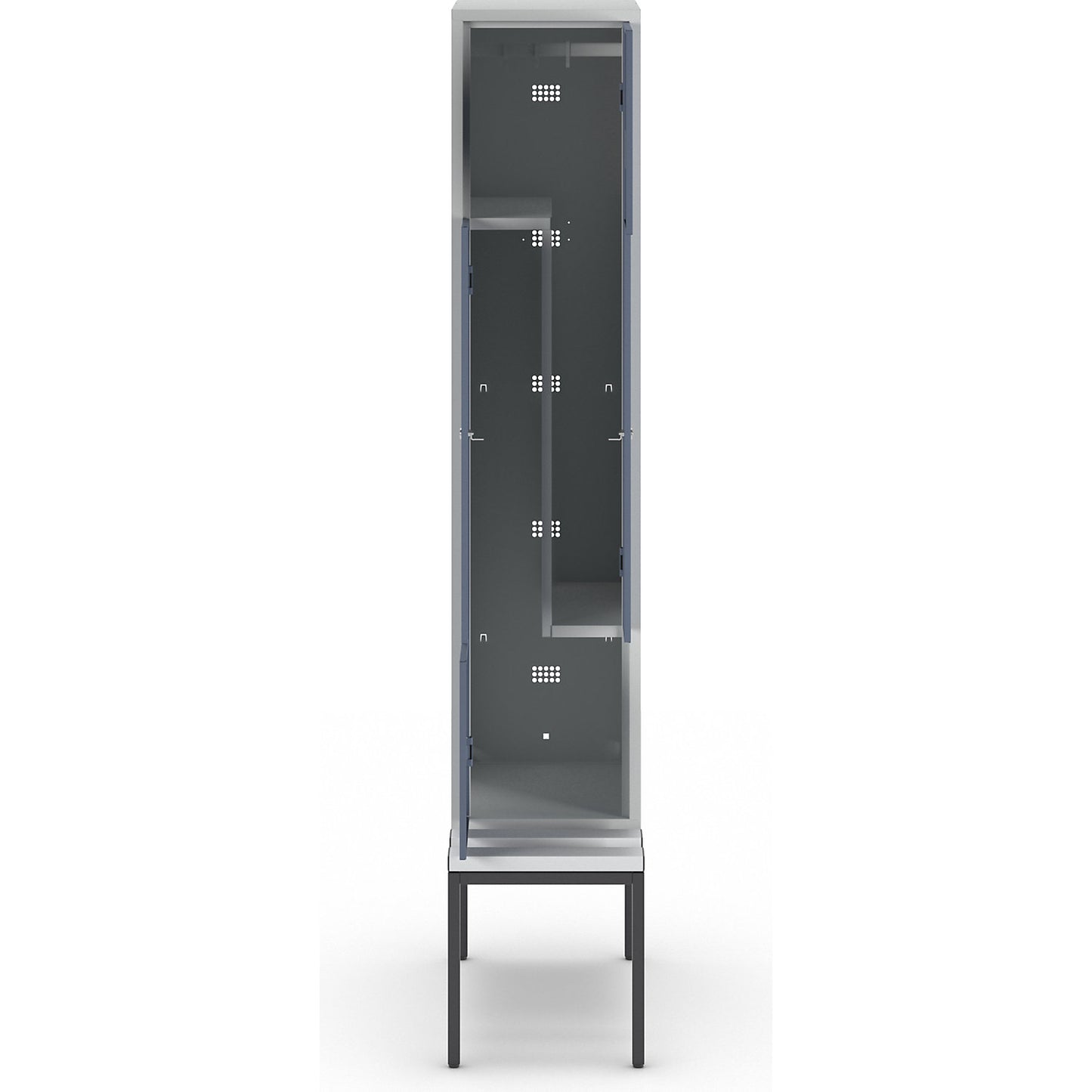 München Z locker with bench seat, 1 compartment, W 400 mm, doors blue grey.