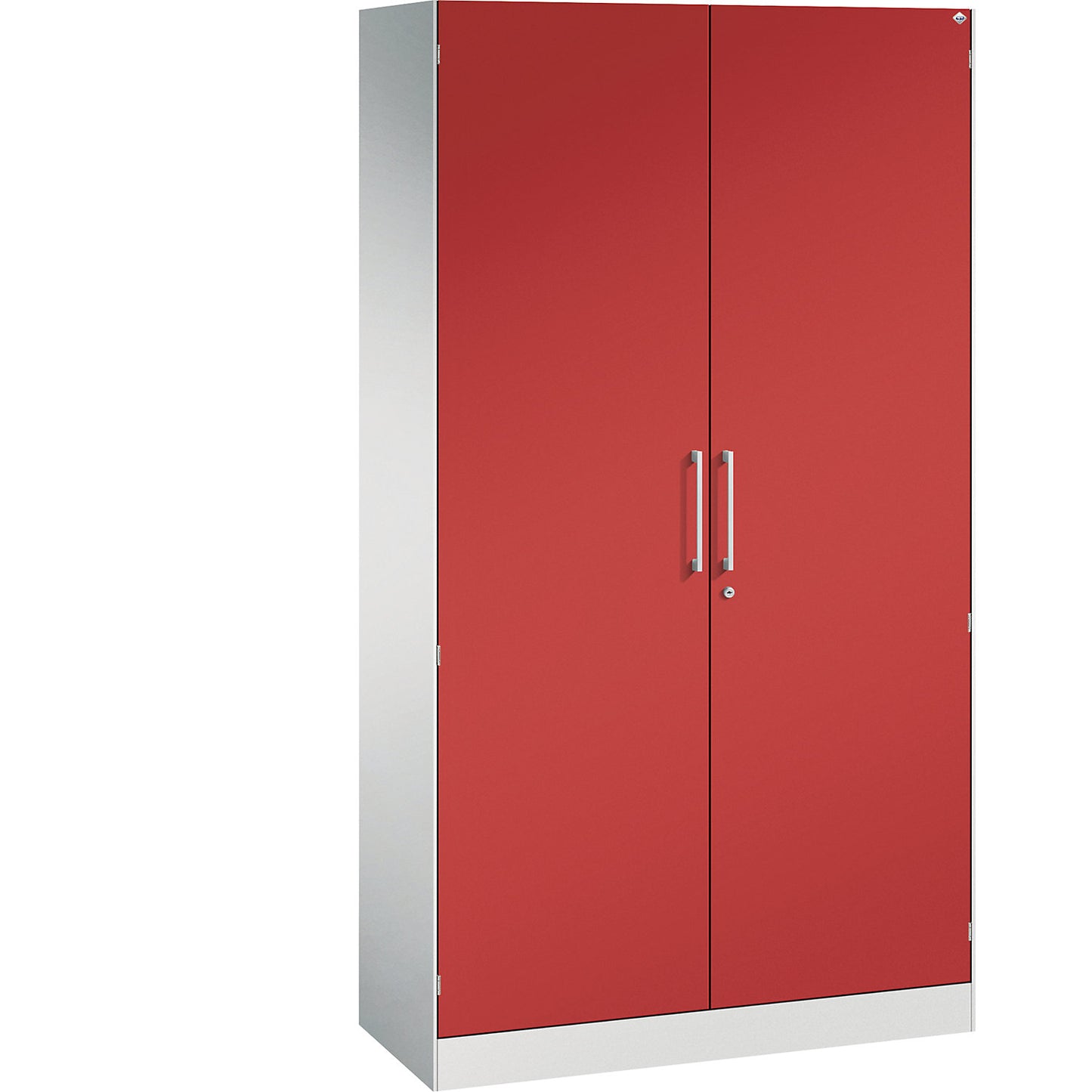 ASISTO double door cupboard, height 1980 mm, width 1000 mm, 4 shelves, light grey/flame red.