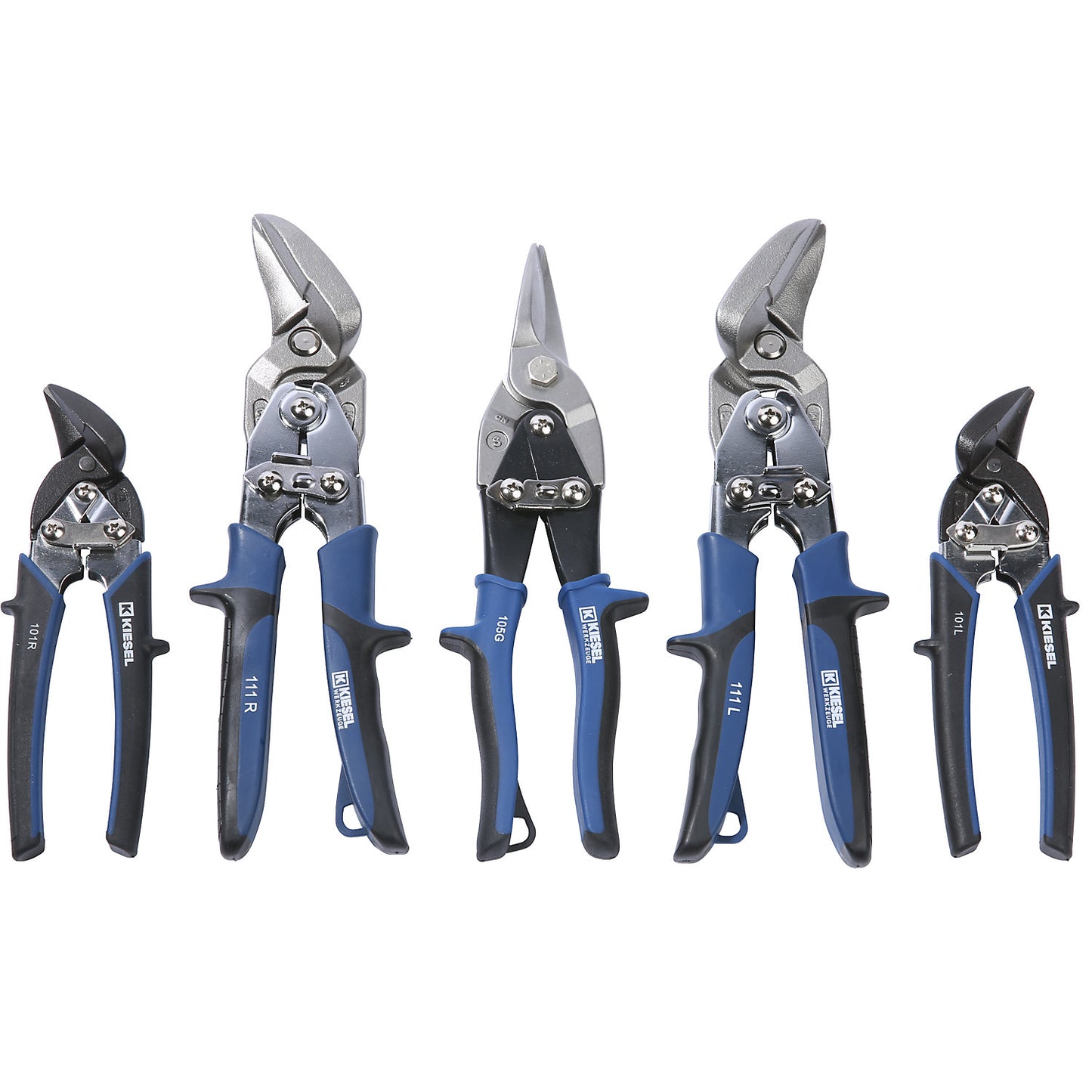 MAXI set of figure and straight cutting snips, 5 parts, in cardboard box.