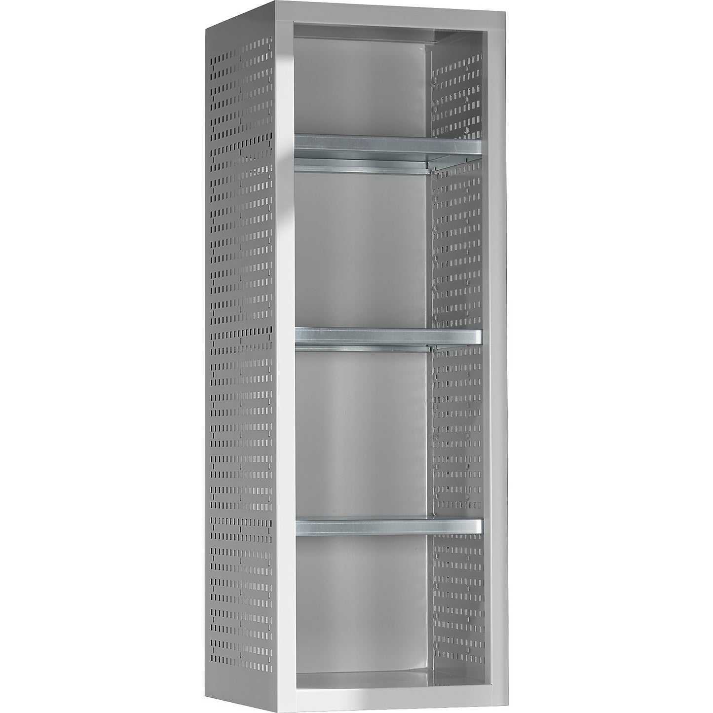 Shelf box with 3 shelves, for equipment and cleaning agent cupboards, light grey RAL 7035.