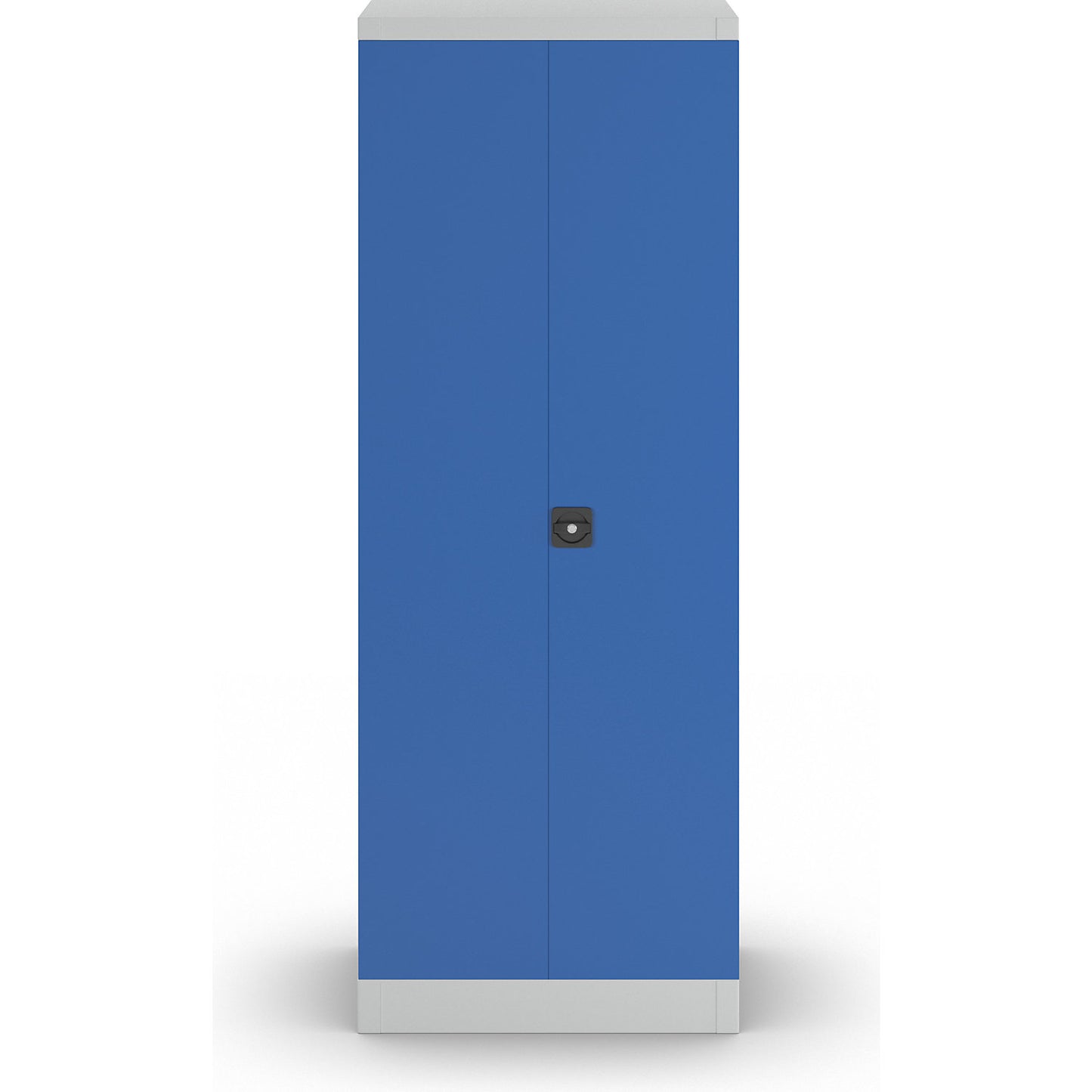 Equipment and cleaning cupboard, width 750 mm, solid panel doors, light grey / gentian blue.