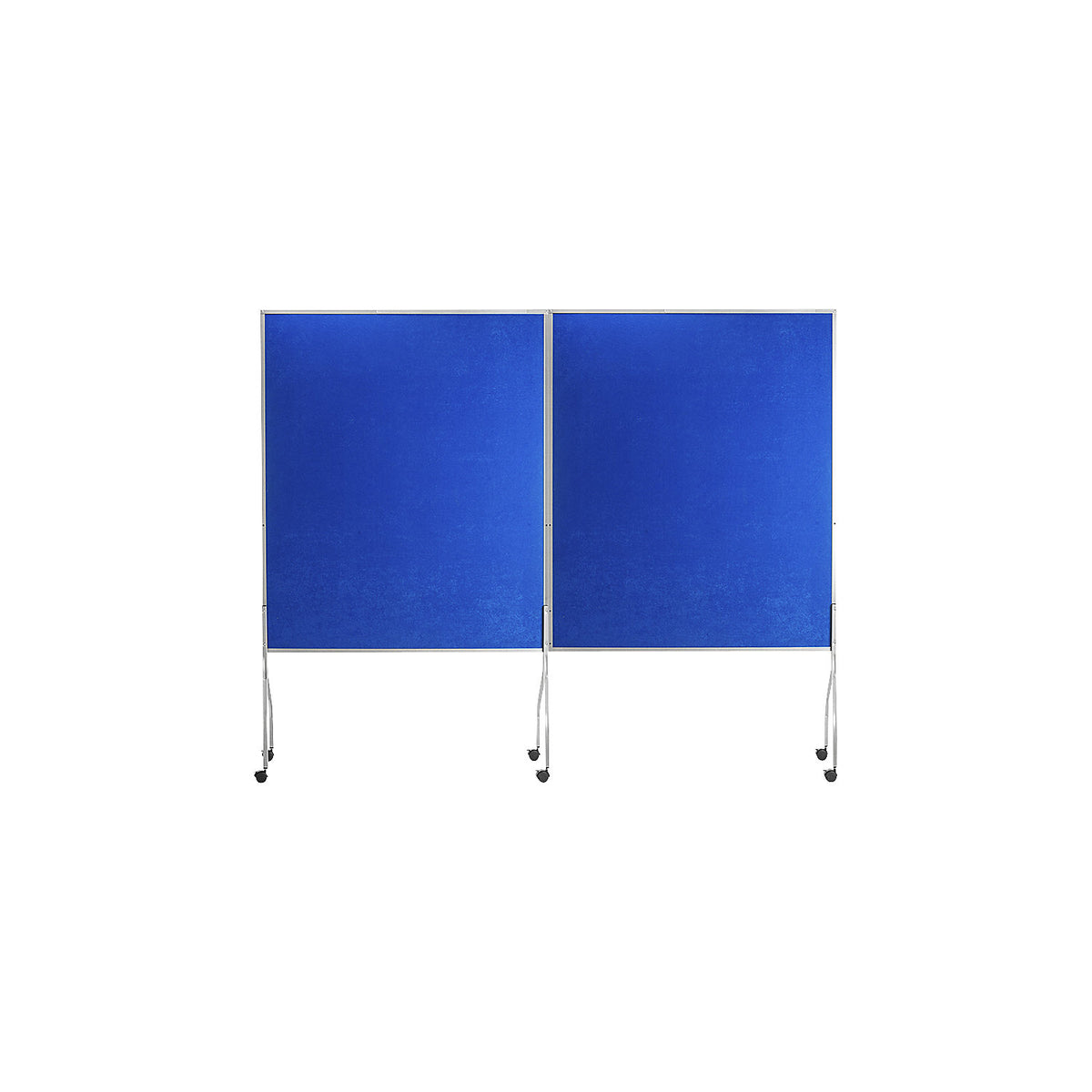 Mobile pinboard, HxWxD 1950 x 1200 x 680 mm, blue fabric cover.