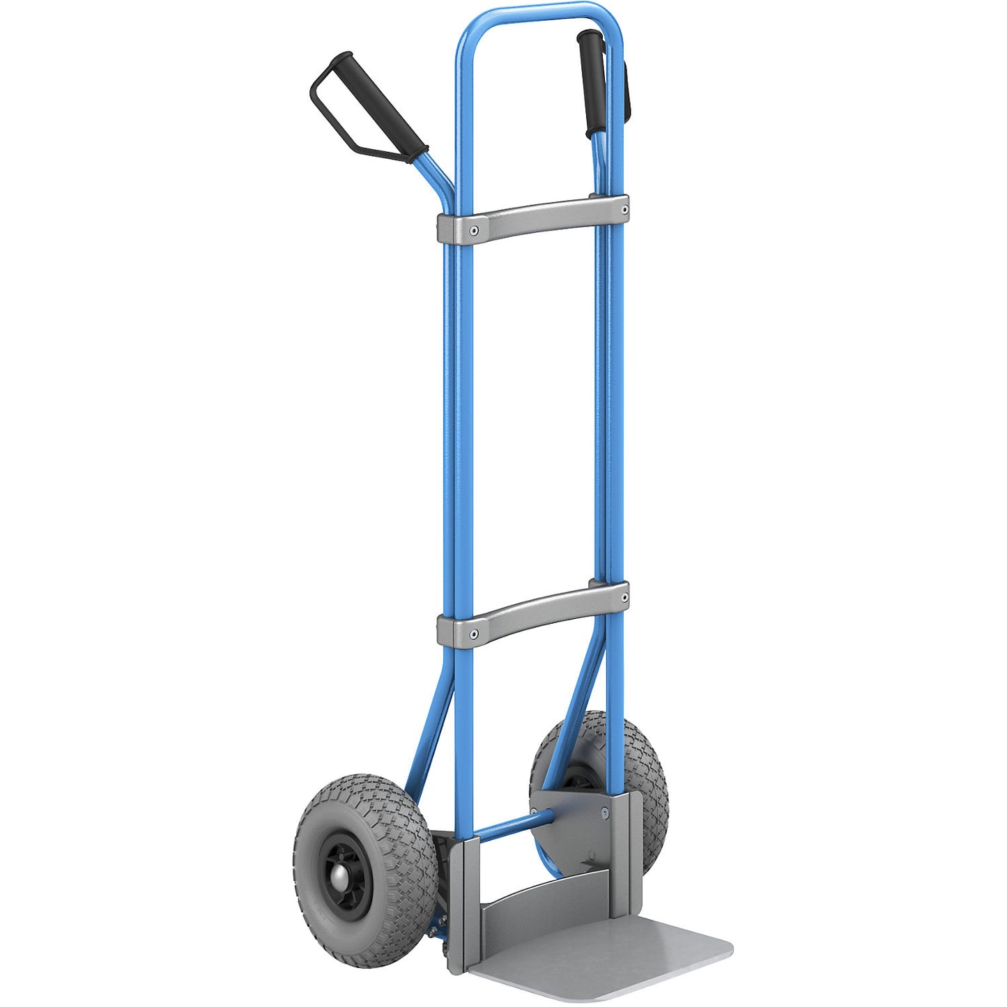 Sack truck, blue, footplate WxD 280 x 250 mm, zinc plated, PU tyres.