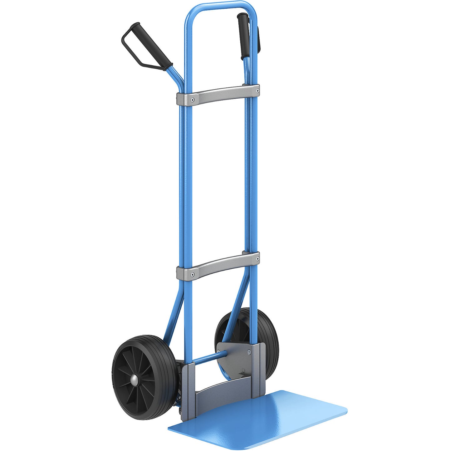 Sack truck, blue, footplate WxD 450 x 350 mm, blue, solid rubber tyres.