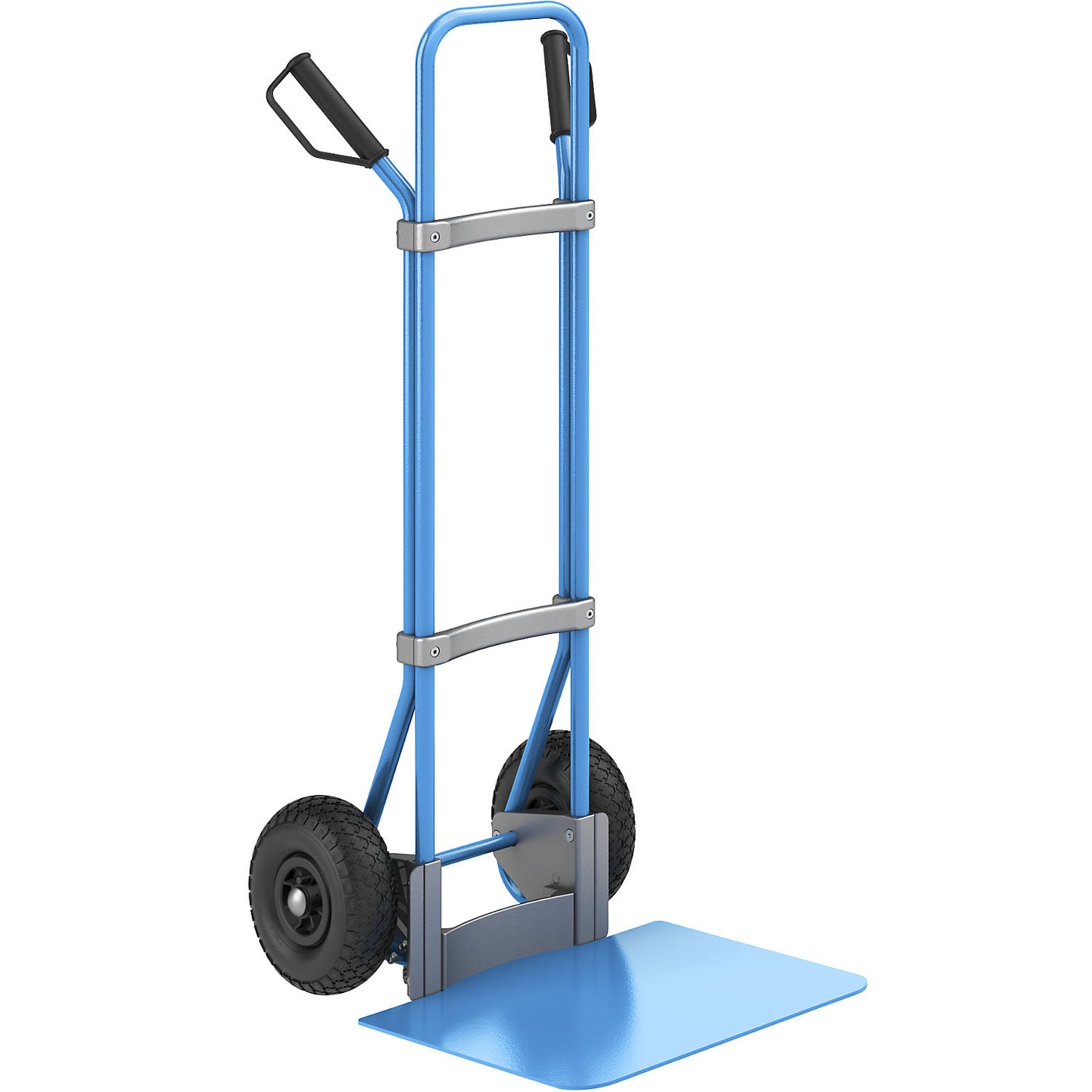 Sack truck, blue, footplate WxD 450 x 500 mm, blue, pneumatic tyres.