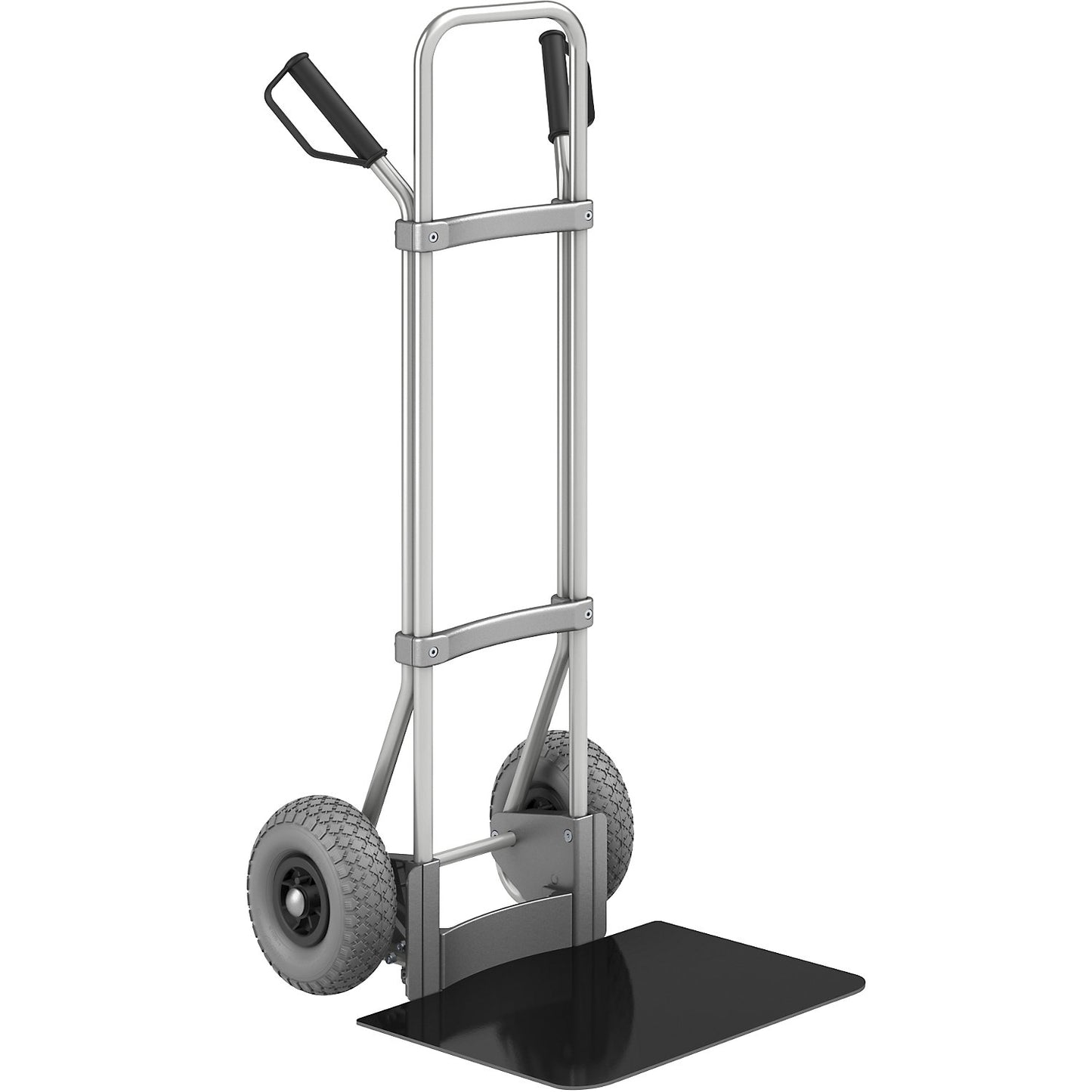 Aluminium sack truck, footplate WxD 450 x 500 mm, black, PU tyres.