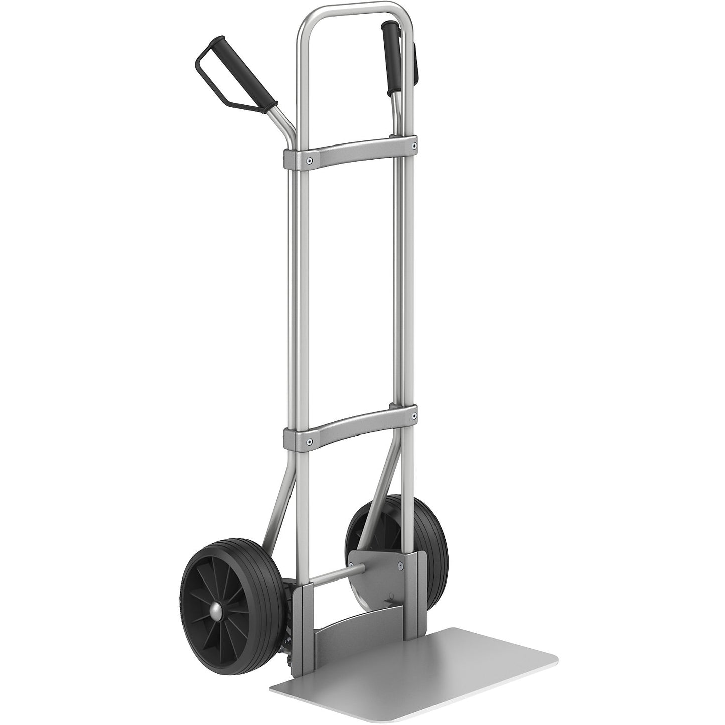 Aluminium sack truck, footplate WxD 450 x 350 mm, aluminium, PU tyres.
