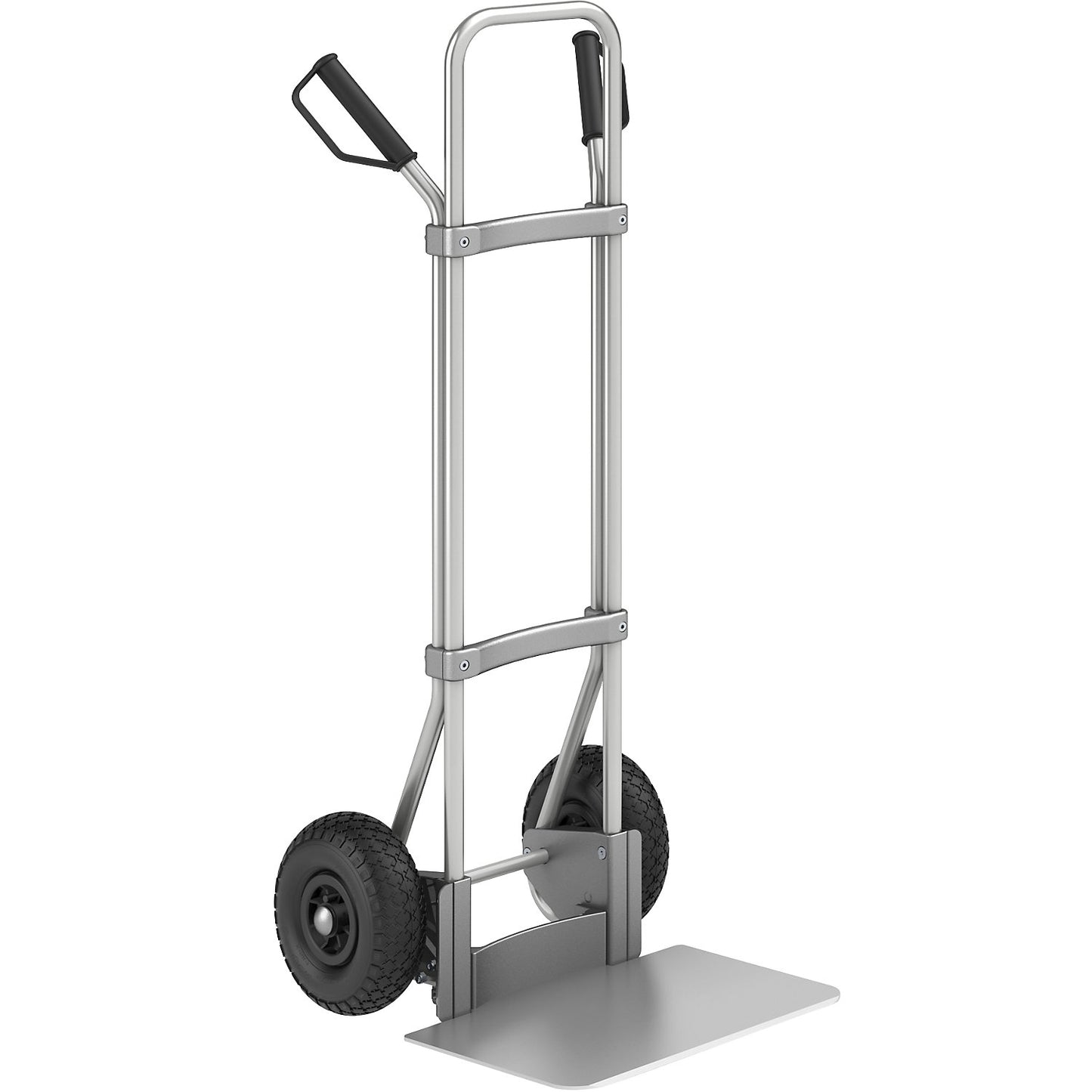 Aluminium sack truck, footplate WxD 450 x 350 mm, aluminium, pneumatic tyres.