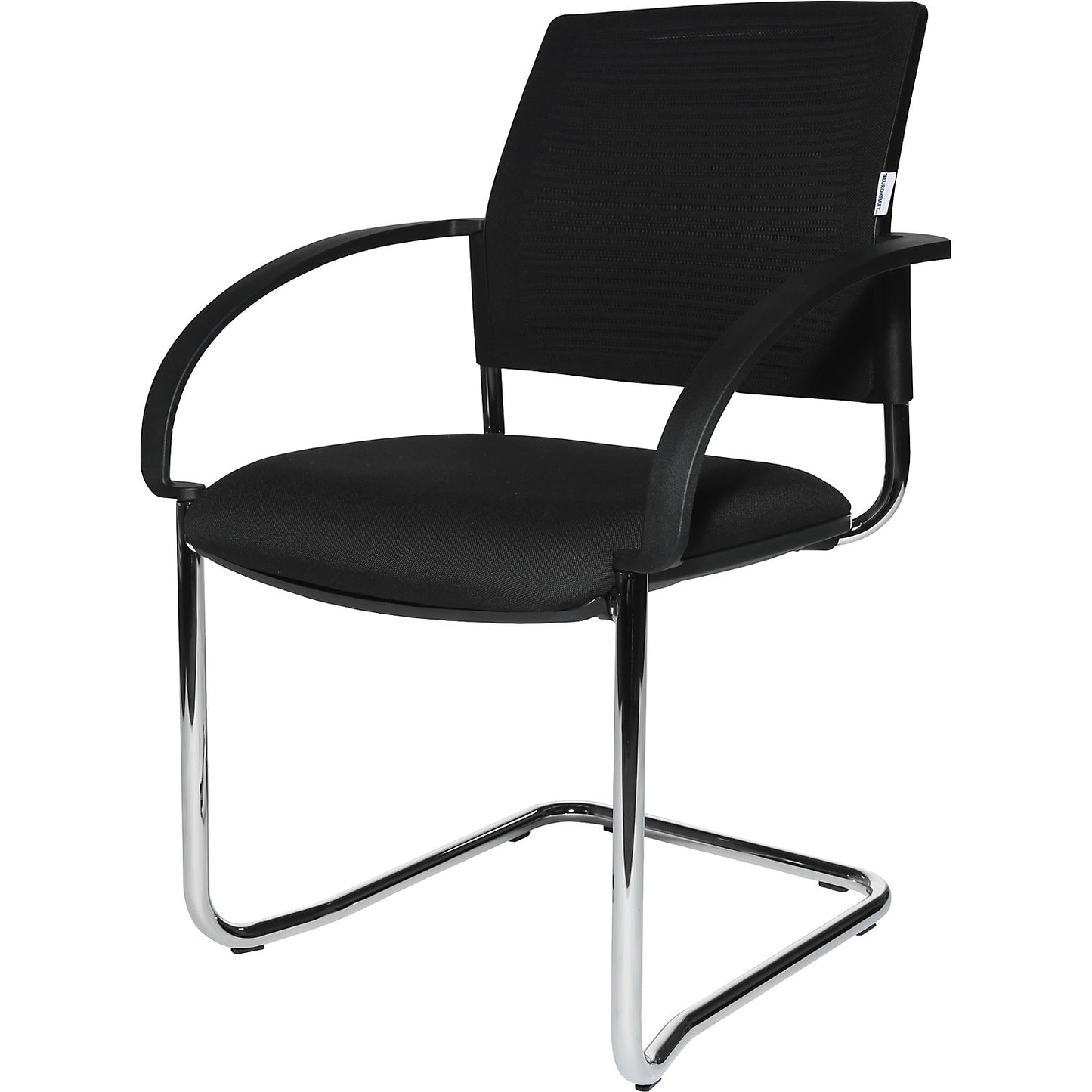 Cantilever chairs, pack of 2, mesh covered back rest, black, black seat.