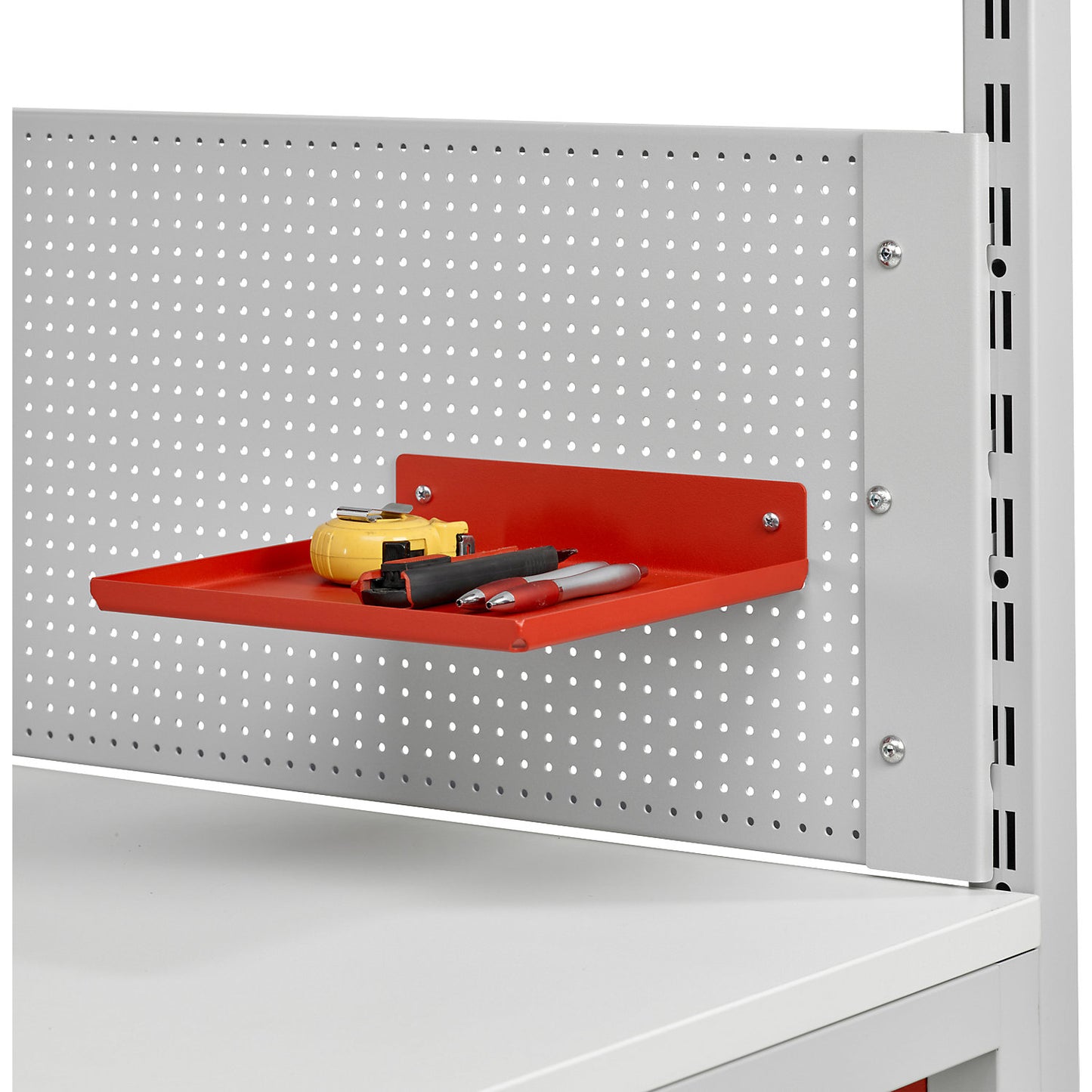 Storage tray, for perforated rear panel, for small parts.