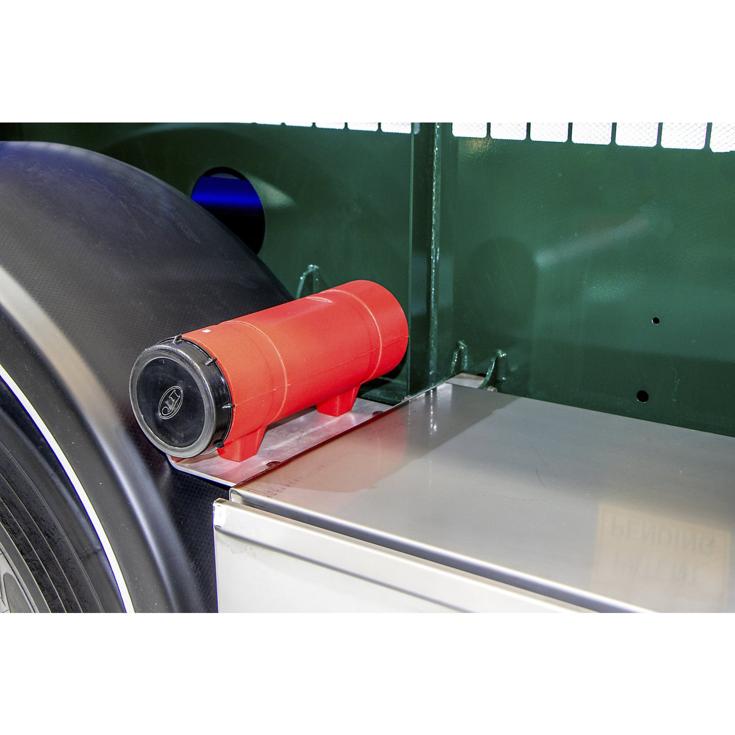 PE document transport tube, screw on lid secured by chain, red.