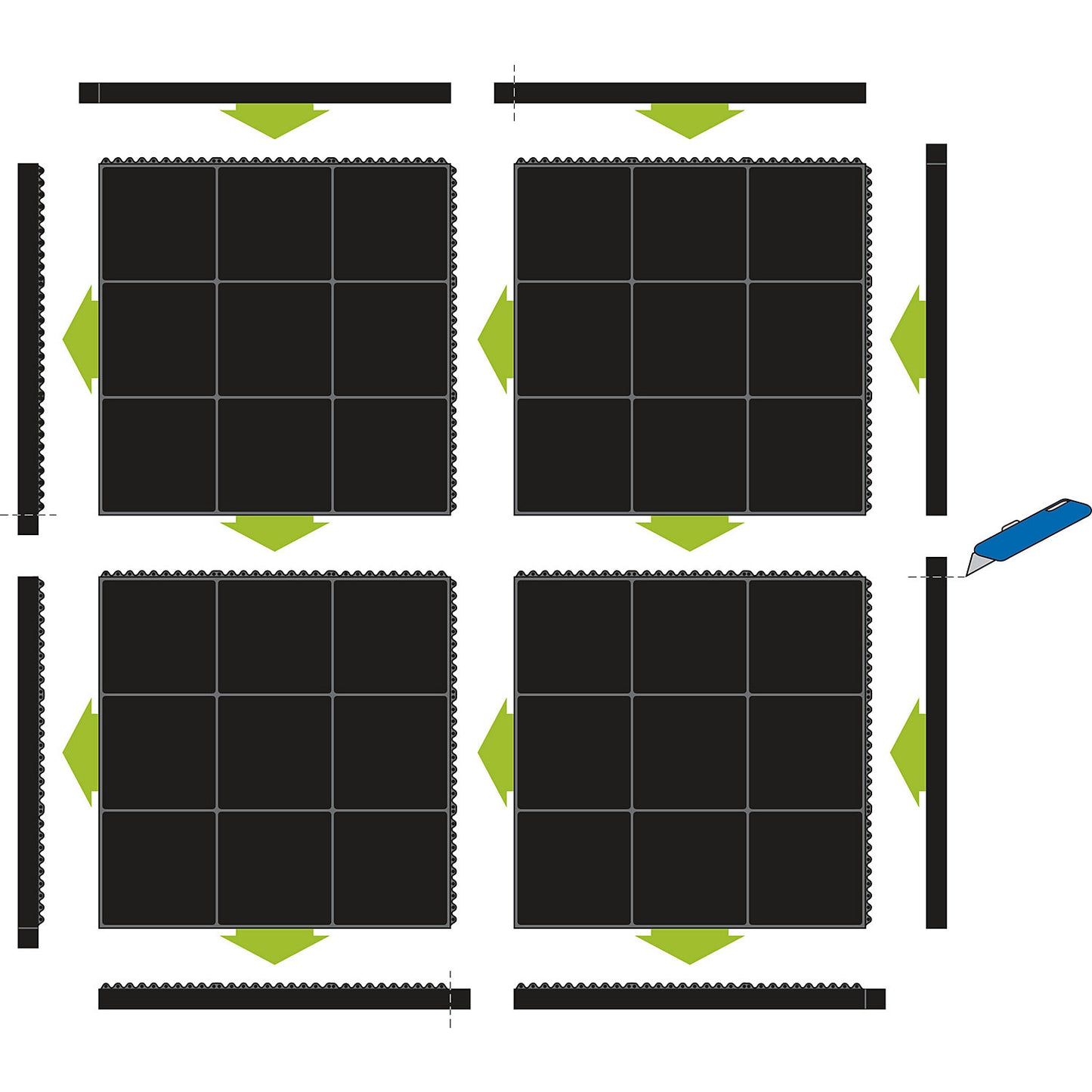 Yoga Solid Spark welders' workplace matting, HxWxD 17 x 900 x 900 mm, black, closed surface.