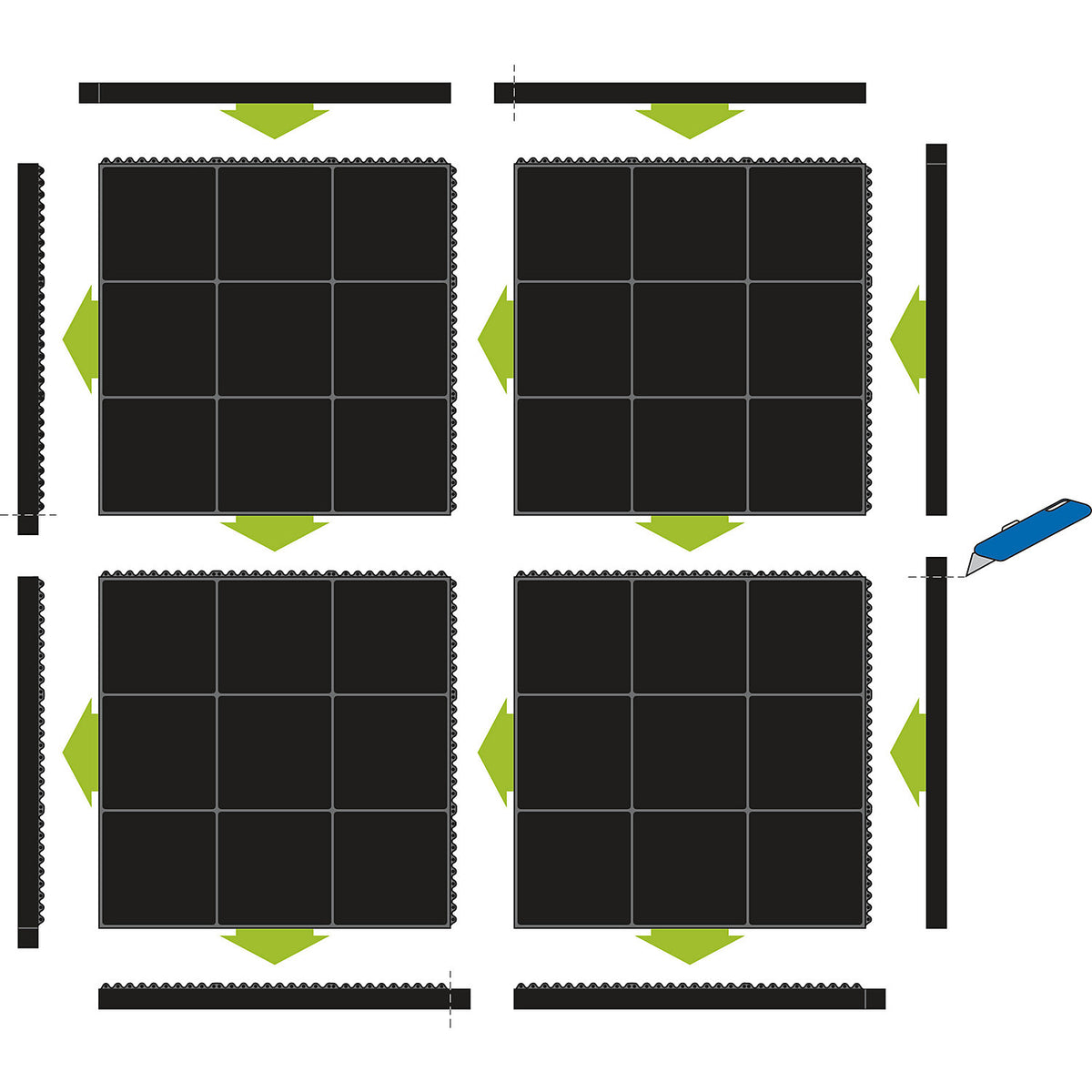 Yoga Solid Spark welders' workplace matting, HxWxD 17 x 900 x 900 mm, black, closed surface.