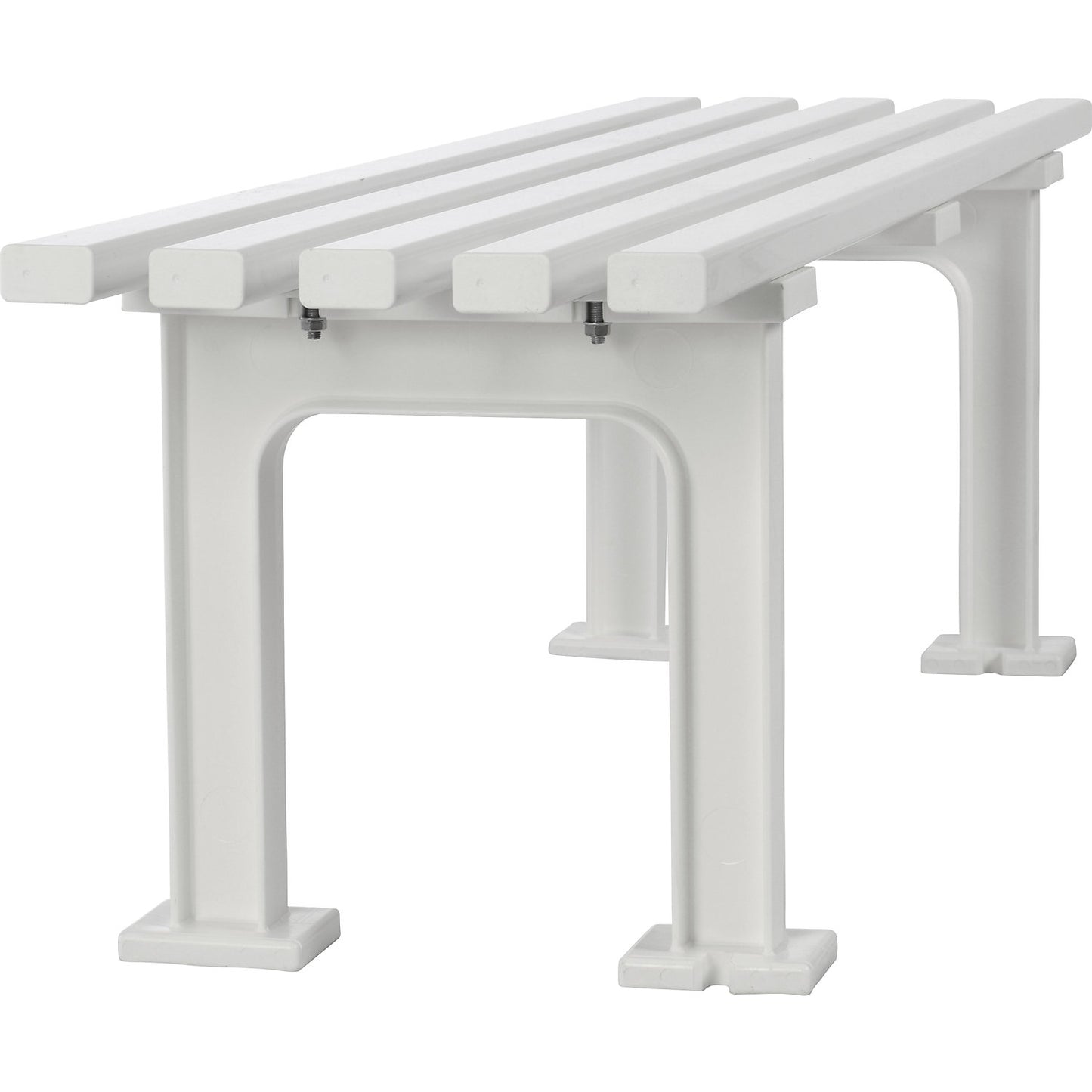 Seating bench without backrest, with 5 slats, length 1500 mm, white.