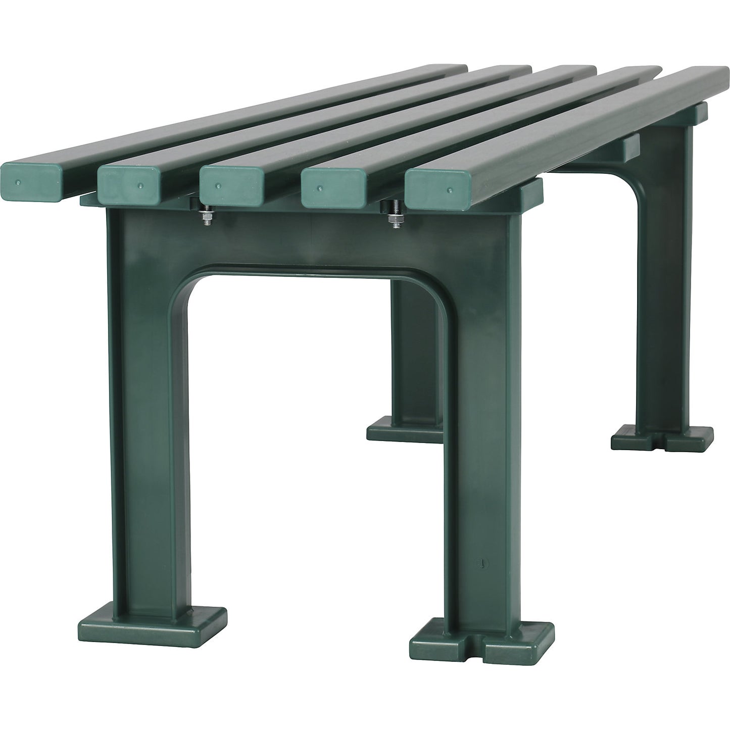 Seating bench without backrest, with 5 slats, length 1500 mm, green.