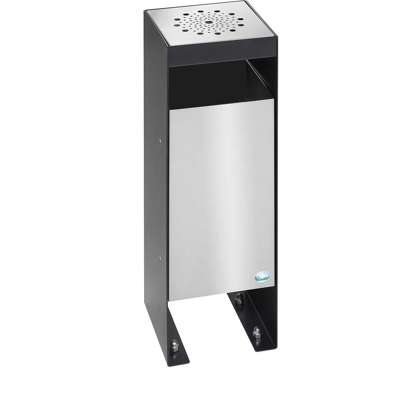 Waste collector/ashtray with perforated metal cover, without hood, black grey.