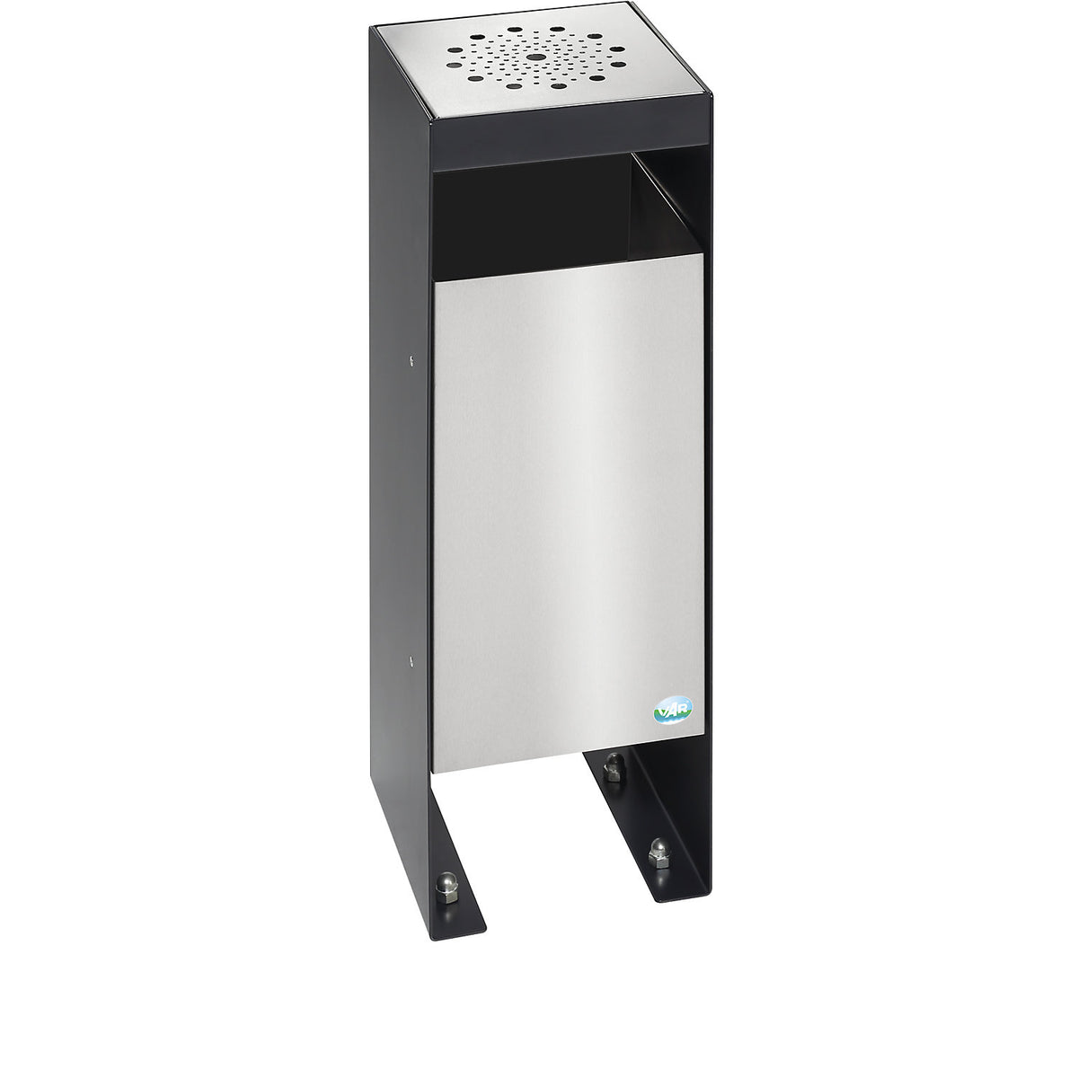 Waste collector/ashtray with perforated metal cover, with hood, black grey.