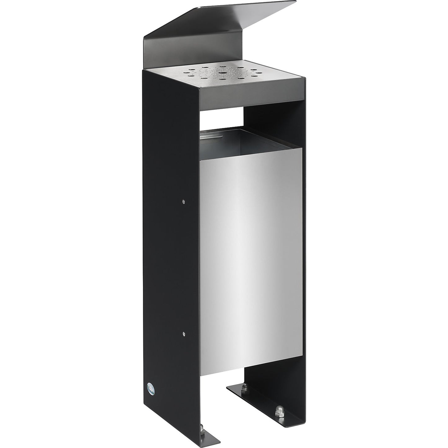 Waste collector/ashtray with perforated metal cover, with hood, black grey.