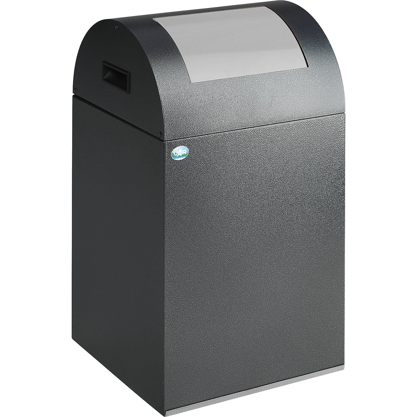 Self extinguishing recyclable waste collector, capacity 43 l, HxWxD 600 x 320 x 320 mm, antique silver, silver flap.