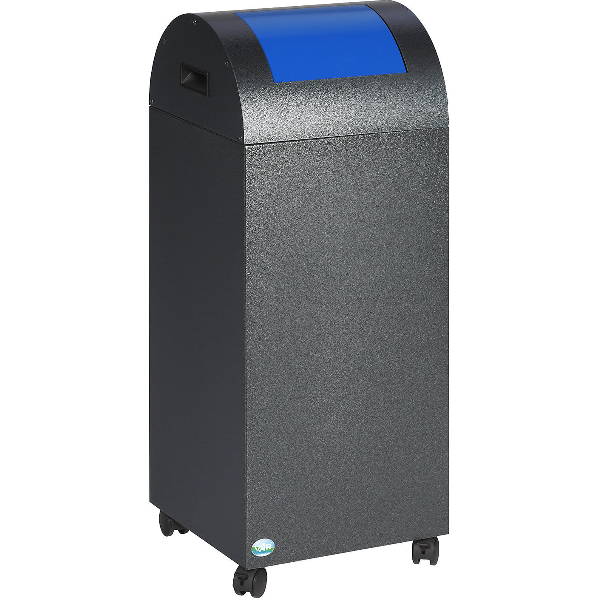 Self extinguishing recyclable waste collector, capacity 60 l, HxWxD 800 x 320 x 320 mm, antique silver, silver flap.